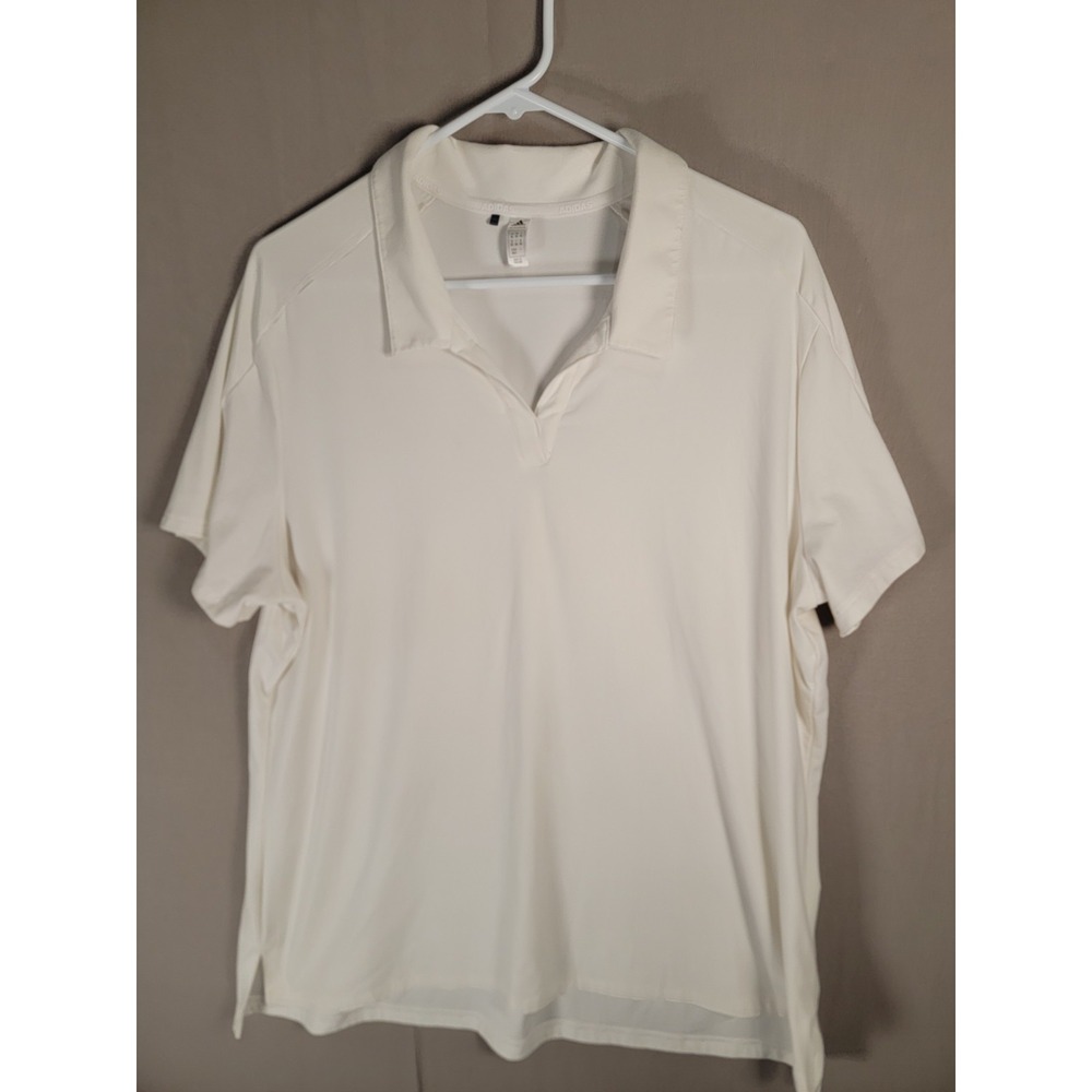 adidas Primegreen Golf Polo Shirt Womens 2XL White V-Neck Tennis Pickleball Top